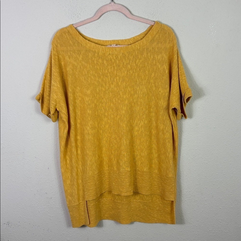 Eileen Fisher Knit Top Linen Cotton Blend Slub Dolman Sleeve Mustard Yellow M